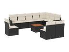 11-piece garden furniture set with cushions, black resin wicker KQDM79312