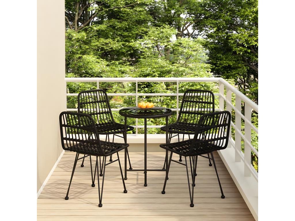 5-piece garden dining set, black woven resin, DXRD55550