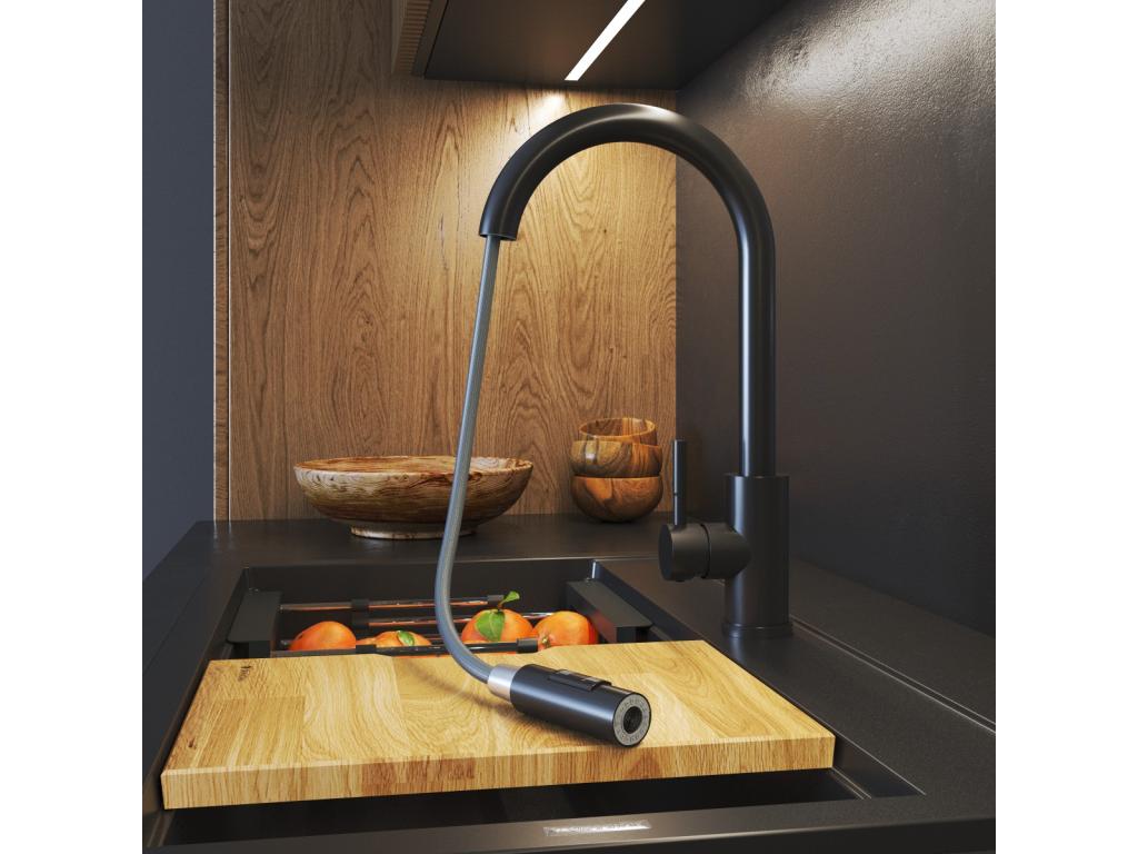 Kitchen mixer tap with pull-out spout, black, steel, Decohaute ISHH00396
