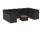 10-piece garden furniture set with cushions, black resin wicker NSIA36821