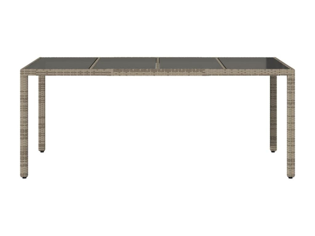 Garden table with glass top, grey, 190x90x75cm, woven resin, ZFNK78373