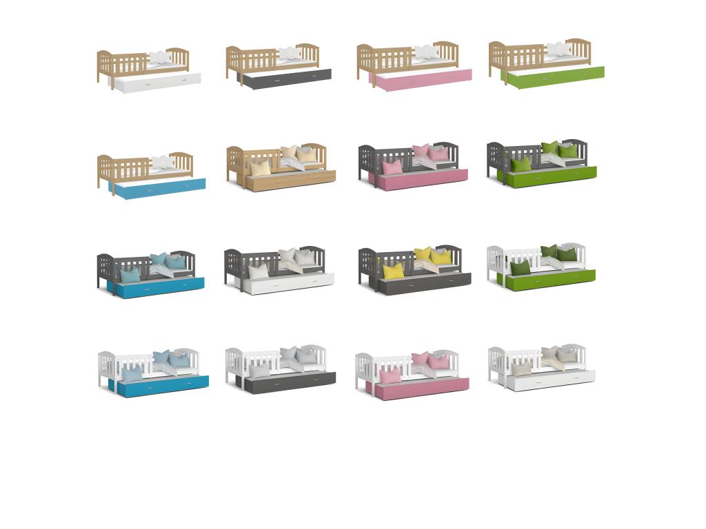 Decohaute Trundle Bed 90x190 Grey - Pink. Comes with slatted bed base, drawer, and 7cm foam mattress. NIJZ66412