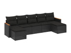 7-piece garden furniture set with cushions, black woven resin, UJZZ47079