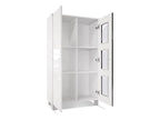 Freestanding display cabinet with 2 doors and 3 panes of glass, matte white/high gloss white/concrete effect, Decohaute LED lighting included, 71x129x35 cm QJBW64079