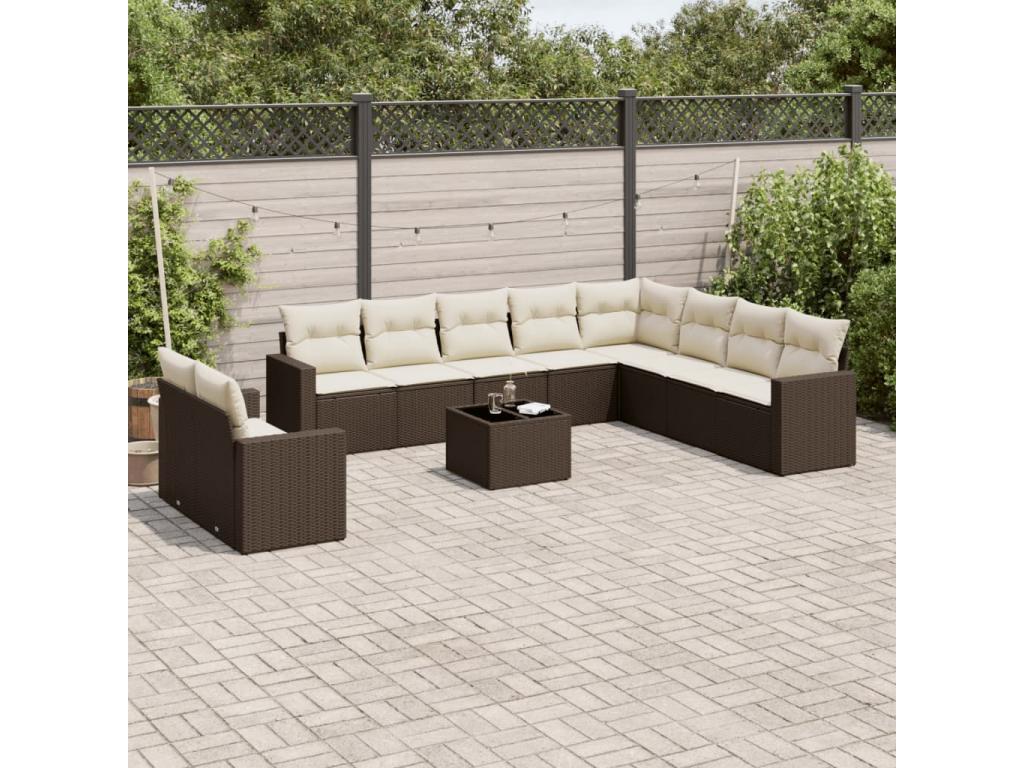 11-piece brown resin wicker garden furniture set with cushions IKKN53617