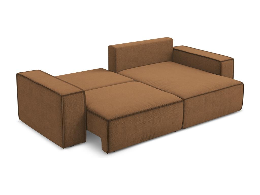 Right-hand corner sofa bed in textured fabric - terracotta - Decohaute QLUJ27811