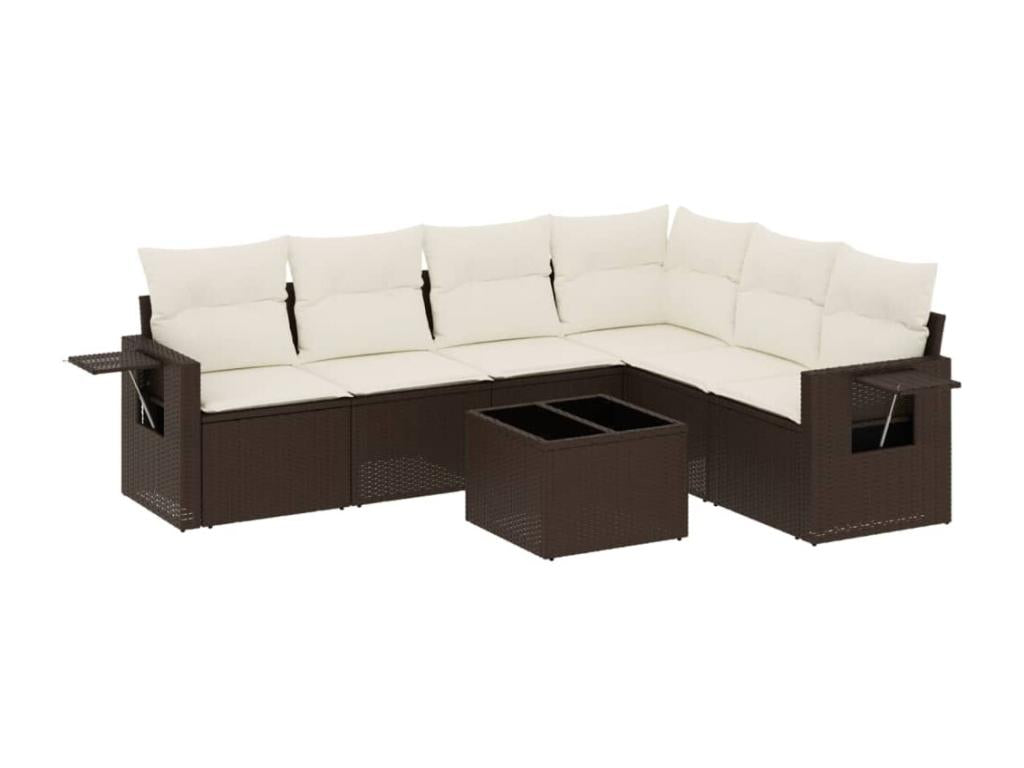 Garden furniture set with cushions, 7 pieces, brown woven resin, JALW13458