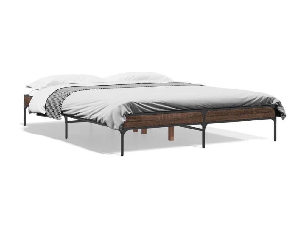 Brown oak bed frame 160x200 cm engineered wood and metal QKVX67293