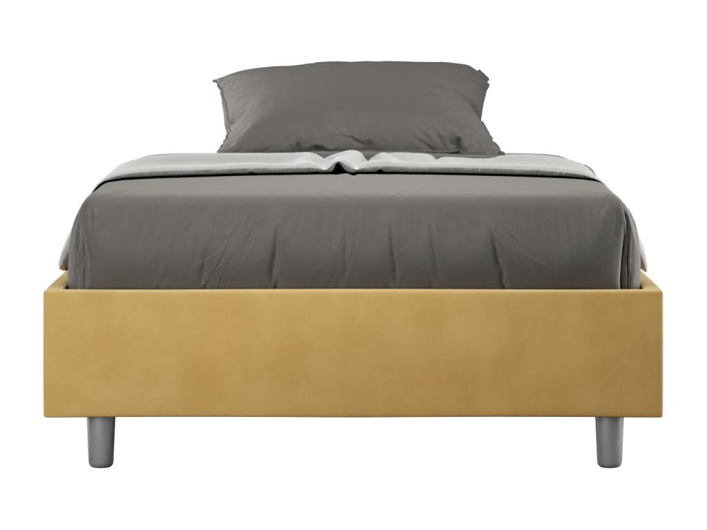 Single bed frame with 120x210cm ochre microfiber upholstered slatted base, Decohaute QLIM94792