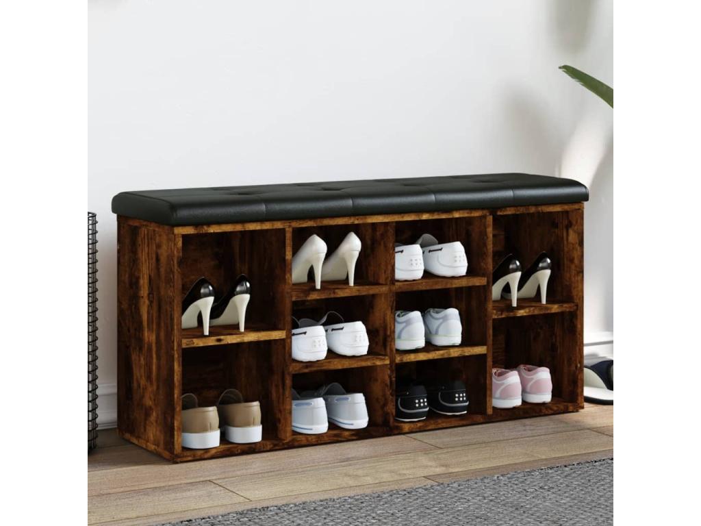 Smoked oak shoe bench 102x32x50 engineered wood LILB11747