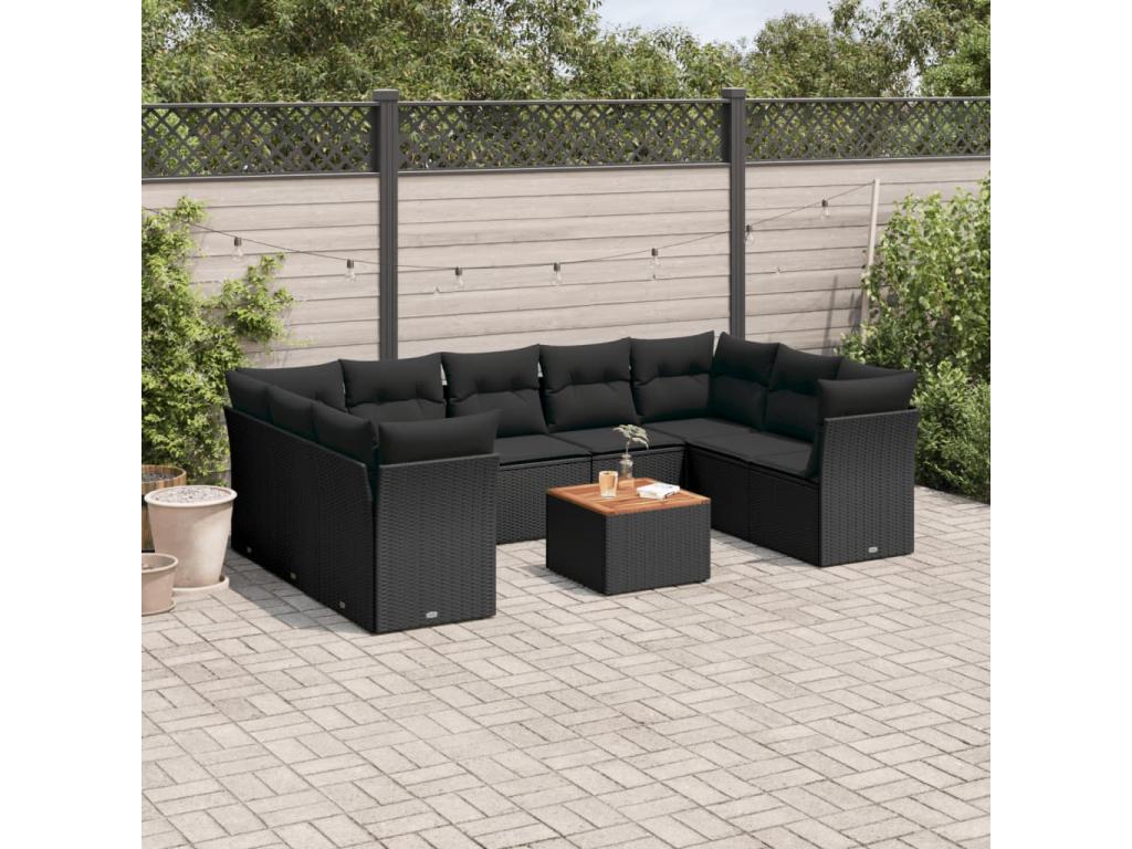10-piece garden furniture set with cushions, black resin wicker NSIA36821