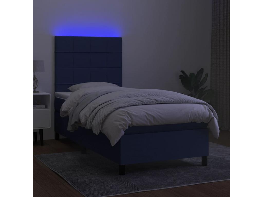 Upholstered bed base with mattress and blue LED lighting, 90x190 cm, fabric VPCV12479