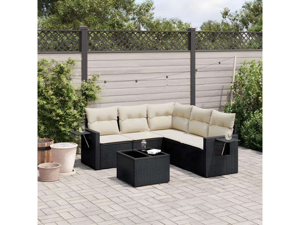6-piece garden furniture set with cushions, black woven resin LMHA28731