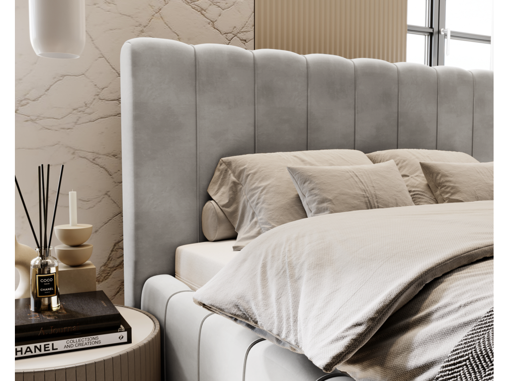 Decohaute Upholstered Bed 140x200 Decohaute - Bed with Slatted Base and Storage Headboard - Double Bed in Light Grey Velvet Decohaute Velvet 2218 ALQS66139