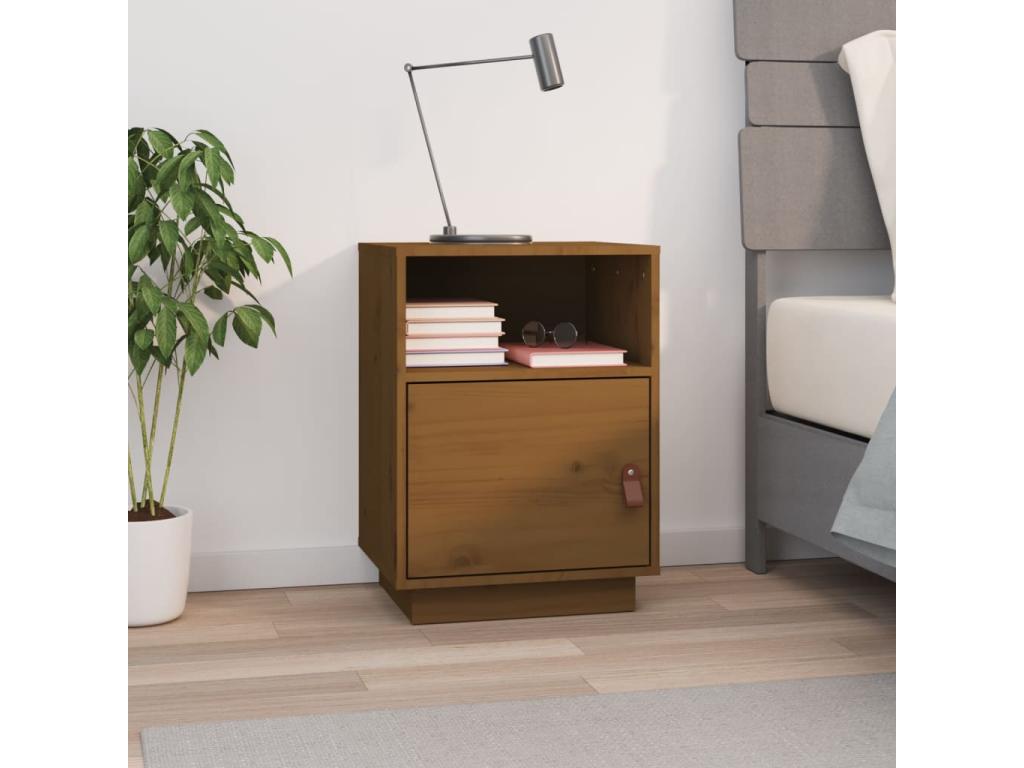 Bedside table, honey brown, 40x34x55 cm, solid pine wood QQQH69152
