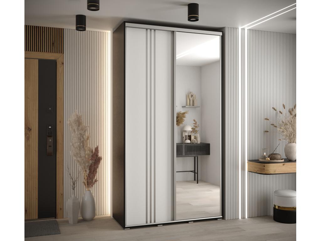 Chezlova 7 Sliding Door Wardrobe 235.2/130/60 2 Doors Black/White/Silver OBST41797