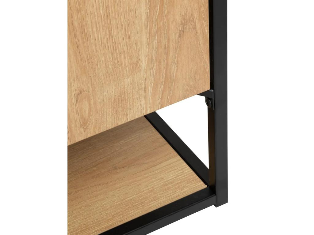 Sideboard storage unit with 2 doors and 2 drawers in natural wood and black metal NMST56486