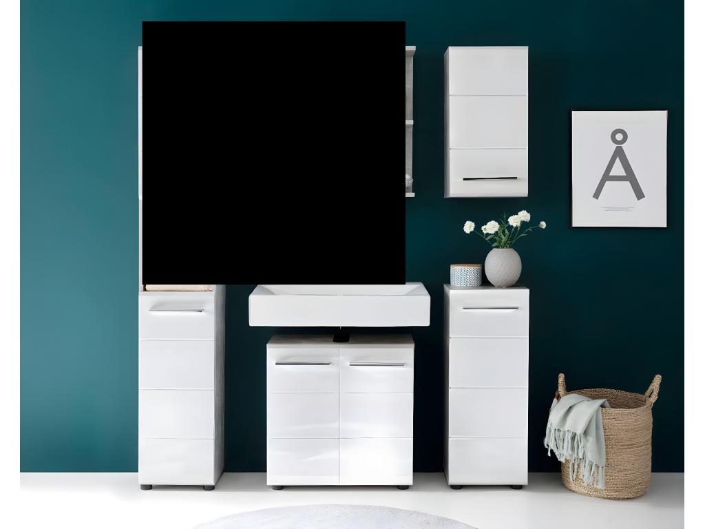 Chezlova - Bathroom furniture - Vanity unit with mirror in glossy white-grey melamine - WHD 60-62-20cm ZTCJ87775