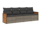 4-piece garden furniture set with grey resin wicker cushions MLCB20877
