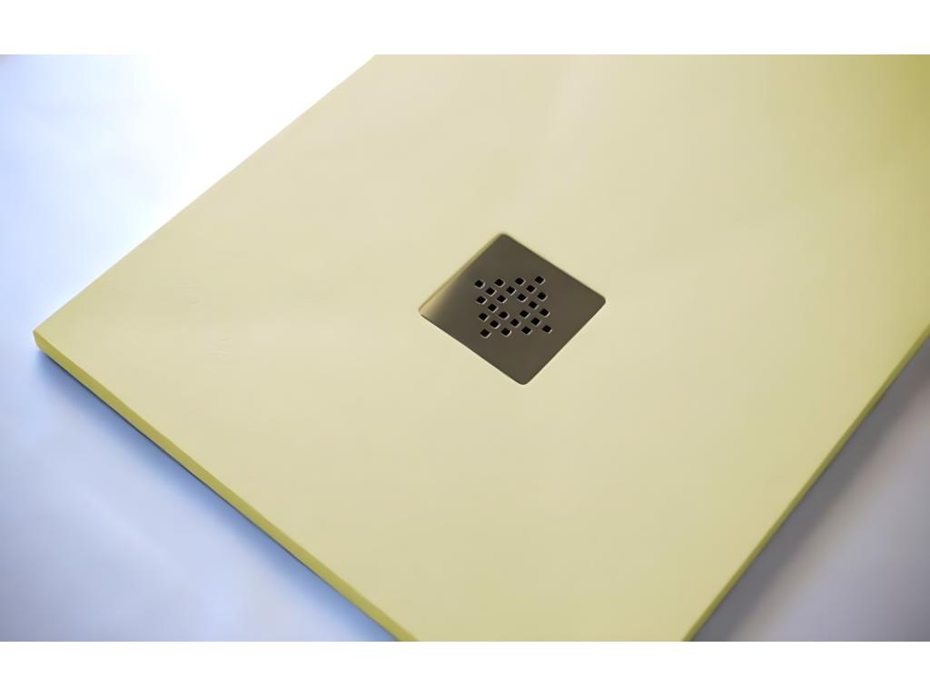 Extra-flat 90x160 cm PURE shower tray in beige slate-effect resin with beige drain cover ZMSE74334