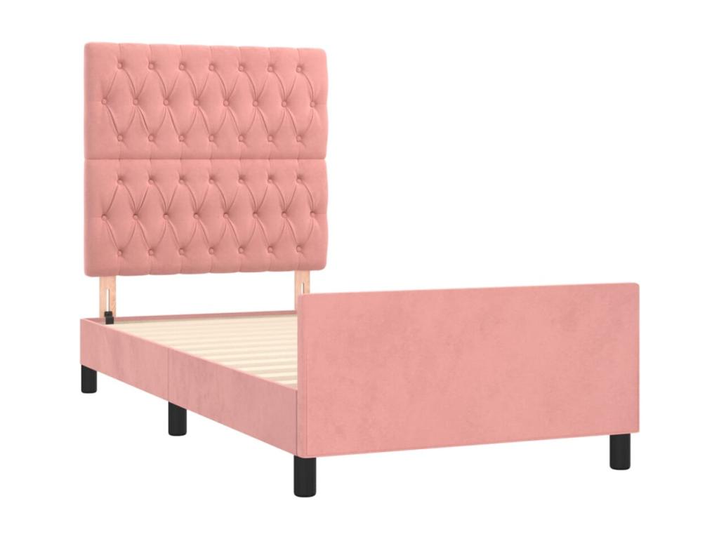 Bed frame with headboard, pink, 90x190 cm, velvet, OBOO27422