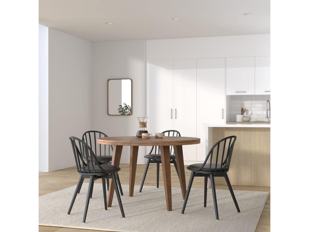 Set of 2 kitchen chairs with slatted base, faux leather cushion, metal legs, Chezlova Black MAJO59674