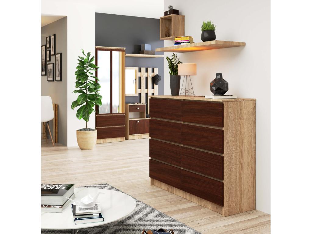 Decohaute K120 Oak Chest of Drawers, 120 cm, 8 Drawers, Wenge Front, 120x40x99 cm AIUC37829