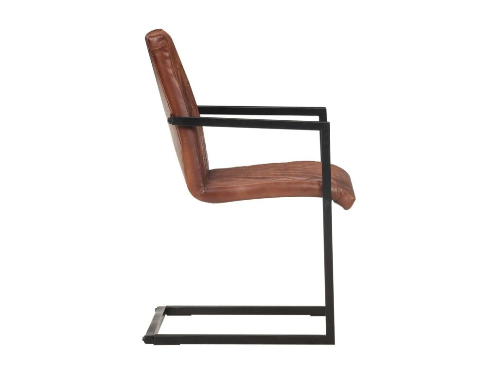 Cantilever dining chairs, set of 4, brown genuine leather IMNR08225