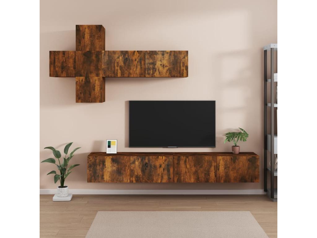 7-Piece TV Furniture Set, Smoked Oak Engineered Wood DSSV98017