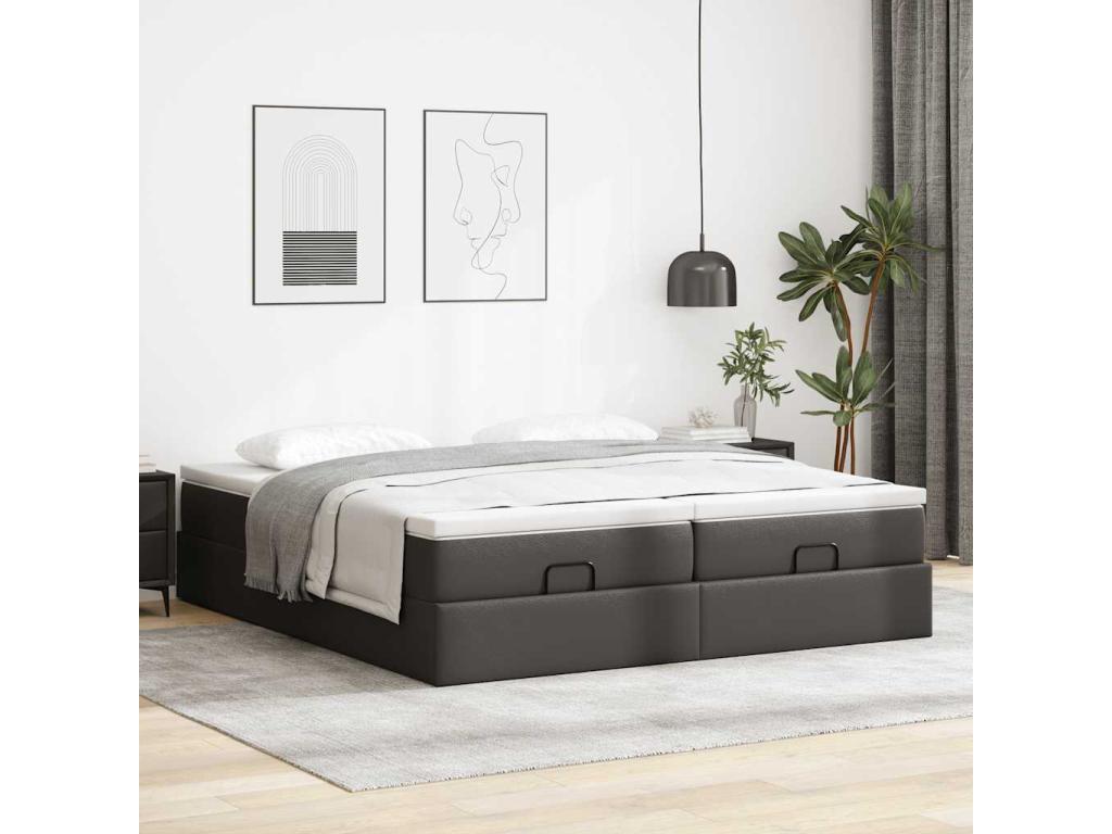 Ottoman bed frame with black 200x200 cm faux leather mattress ZSER71789