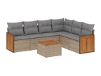 7-piece garden furniture set with cushions, beige woven resin, RXLX89900