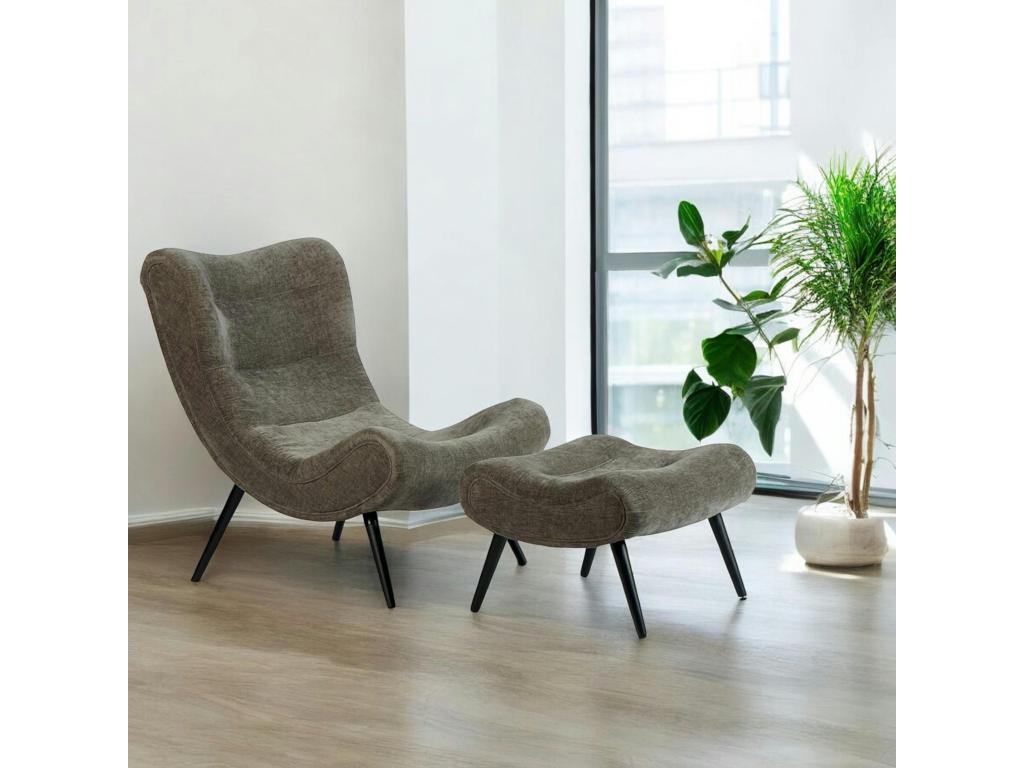 Matching armchair and pouf in grey fabric, Chezlova UANV23472