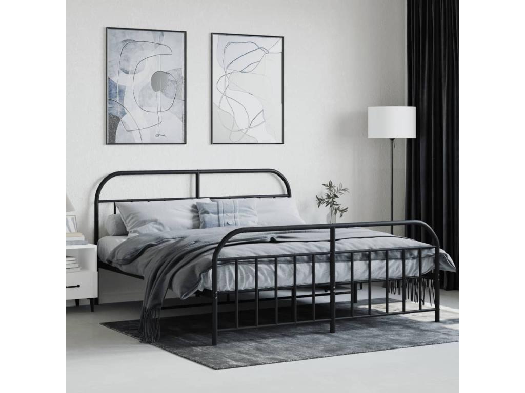 Metal bed frame with headboard/footboard, black, 160x200 cm FFDB49506