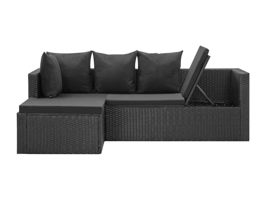 4-piece black garden furniture set with cushions, woven resin SZTS01906