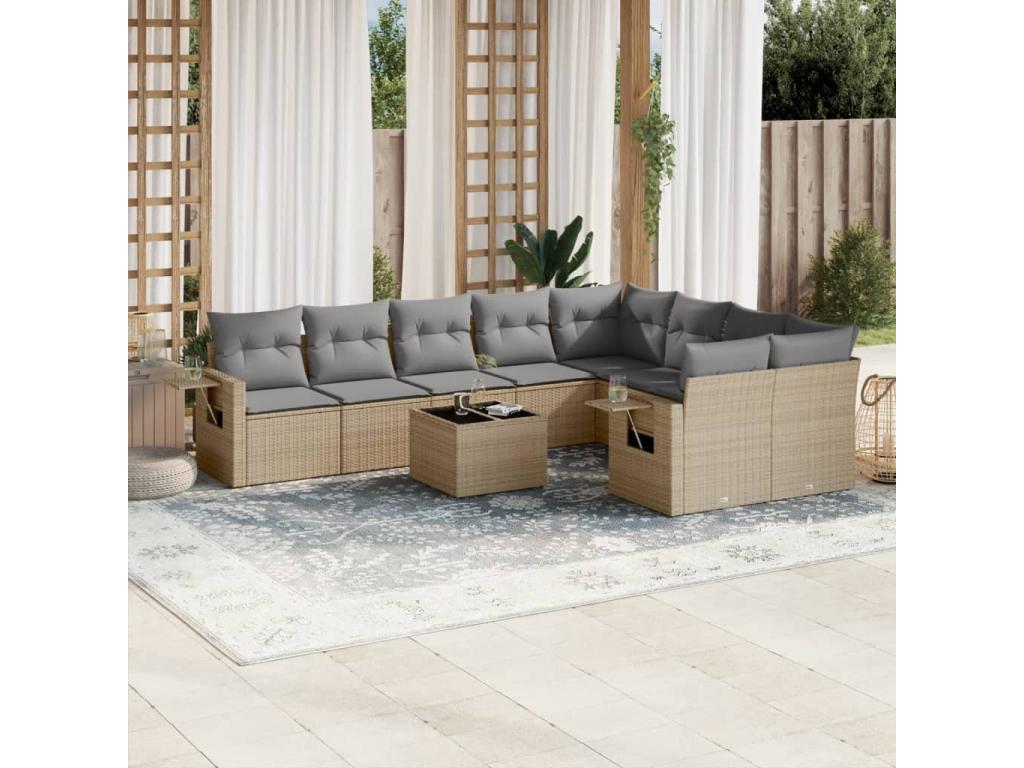 10-piece beige resin wicker garden furniture set with cushions ZGKF11813