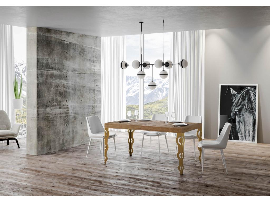Extendable table 90x160/420 cm Karamay Natural Oak with gold frame ZENL28743