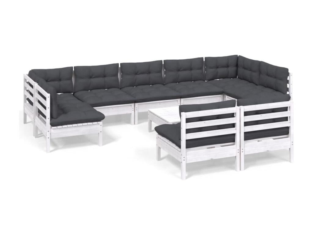 10-piece garden furniture set with cushions, white, solid pine wood BMGB94191