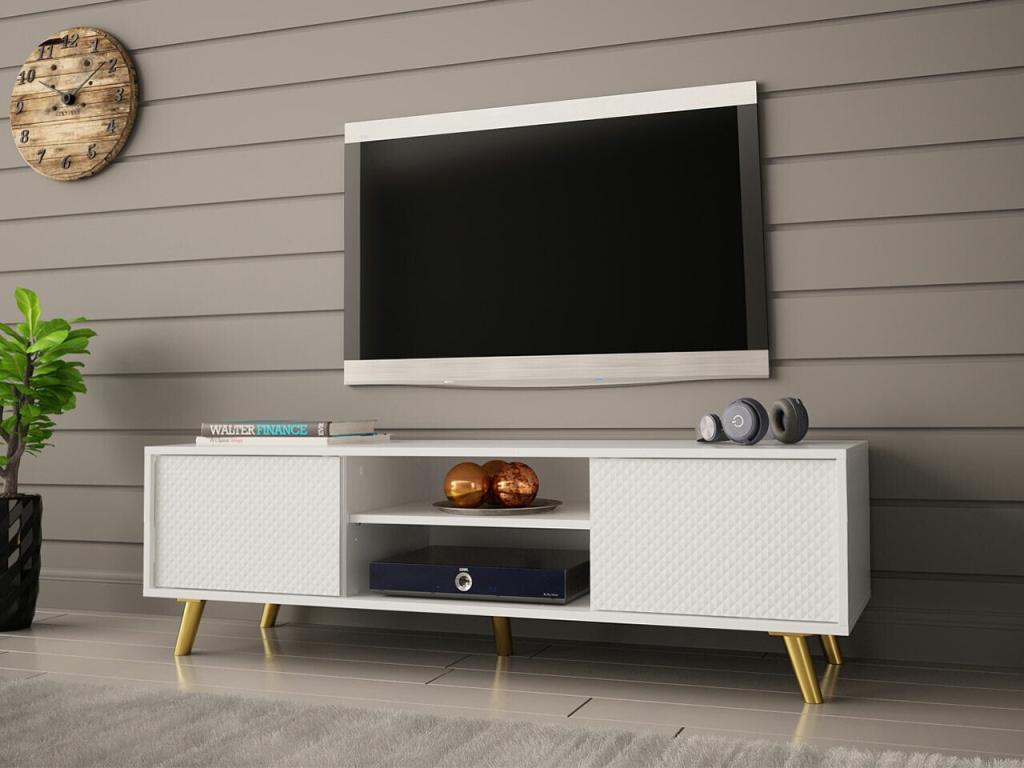Chezlova F101 White TV Stand, 2 doors, 140x42x40cm, XTKY39695