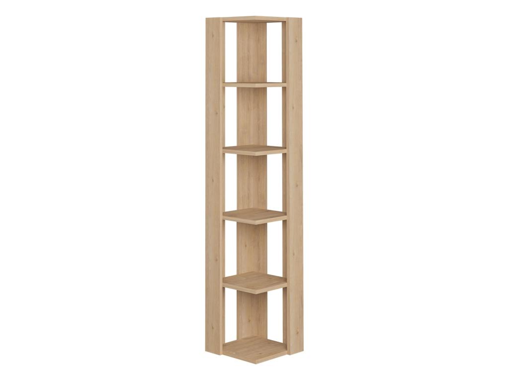 Corner wall-mounted bookcase with 5 shelves, oak finish, Decohaute LOZQ19329