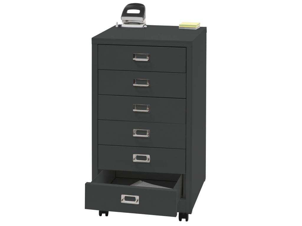 Decohaute-L49 Rolling Cabinet - Steel Drawer Cabinet, File Cabinet - Metal 75x40x41cm, 6 Drawers - Dark Grey OMQI19409