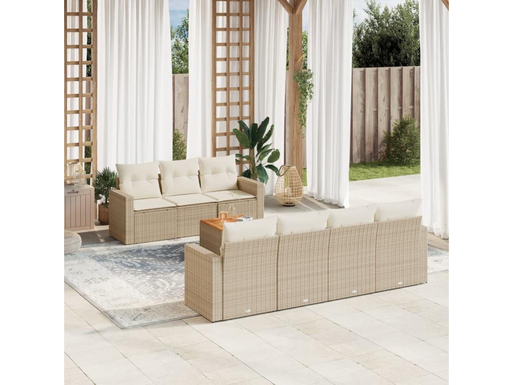 8-piece garden furniture set with cushions, beige woven resin XHLJ47745