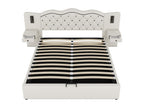 180x200 cm linen storage bed - 2 bedside tables with storage, USB port and lamps - Beige TSSA42593