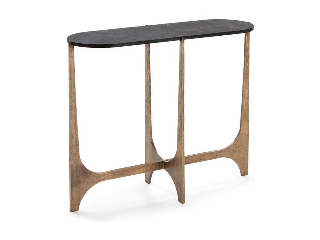 Black marble console table with gold metal legs, Decohaute, 92cm, ZUWN86393