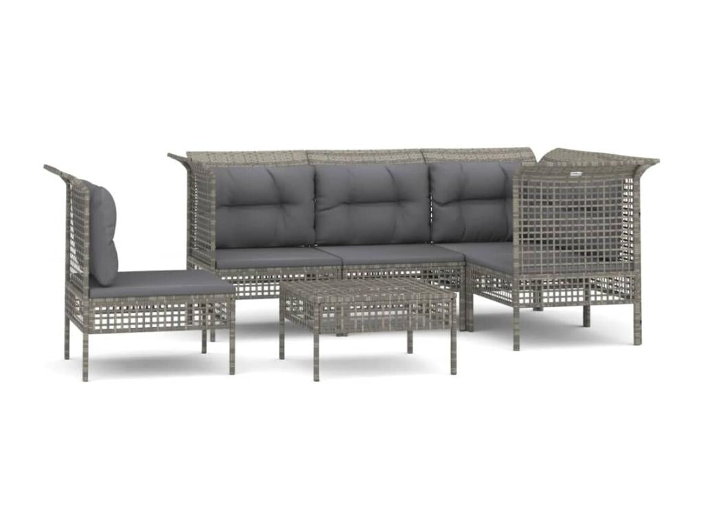 6-piece garden furniture set with cushions, grey woven resin FKCR60259
