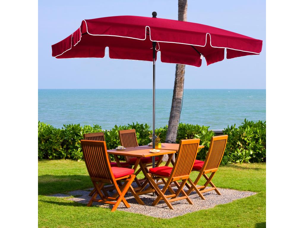 Rectangular tilting parasol, aluminum, steel, high-density polyester, 2m diameter, red YWES26761