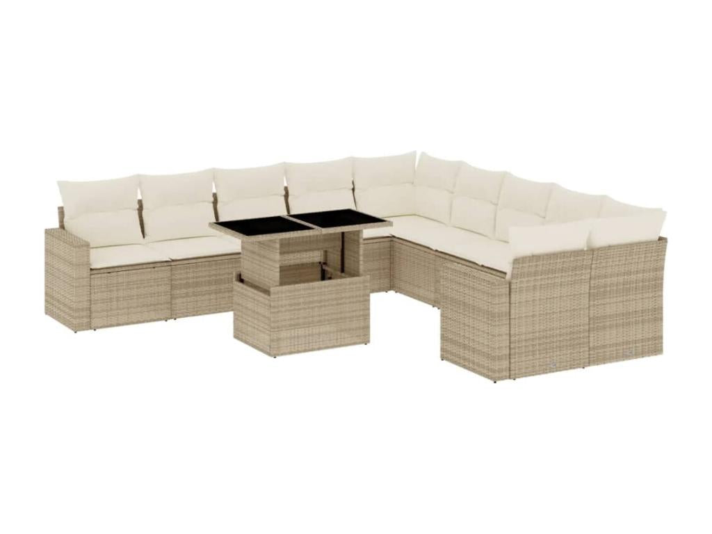 11-piece garden furniture set with beige cushions, woven resin LSJZ53000