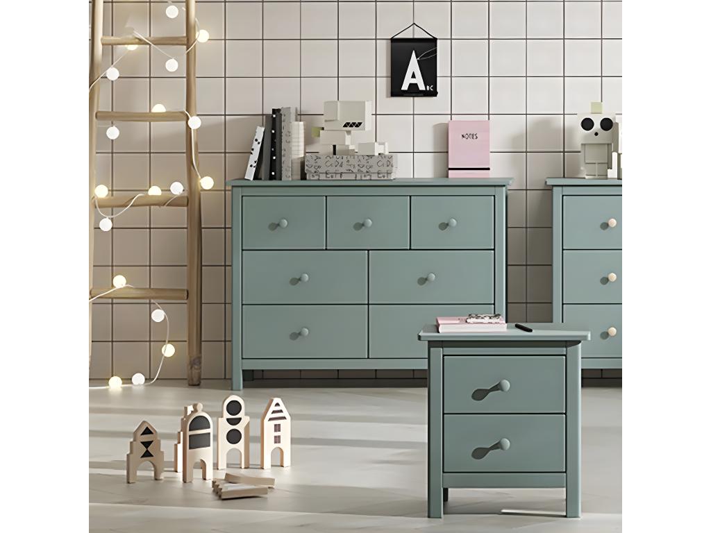 Decohaute - 5-Drawer Chest of Drawers in Solid Pine, Petrol Green TEQP88126