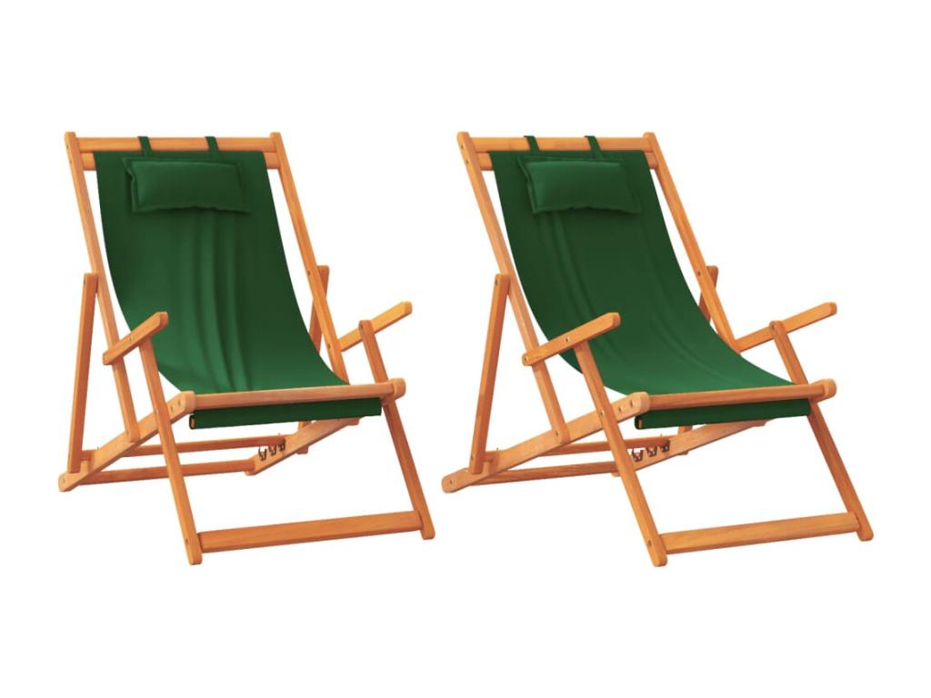 Folding beach chairs, set of 2, green fabric, TUNY27168