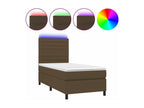 Upholstered bed base and mattress with LED lighting, dark brown, 80x200cm, fabric MYVW89073