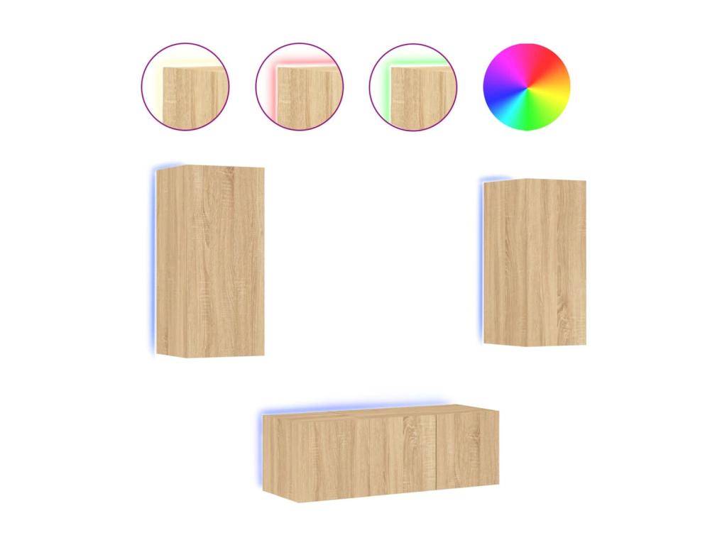 Decohaute engineered wood 4-piece LED TV wall units in oak finish PZNN29213